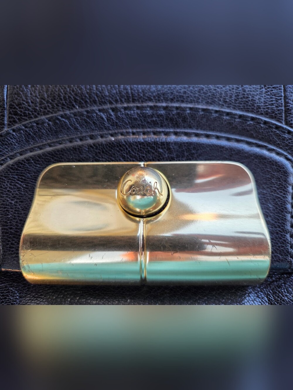 Coach - Kristin Large 14" Long Black Leather Clutch With Gold Hardware - Picture 6 of 16